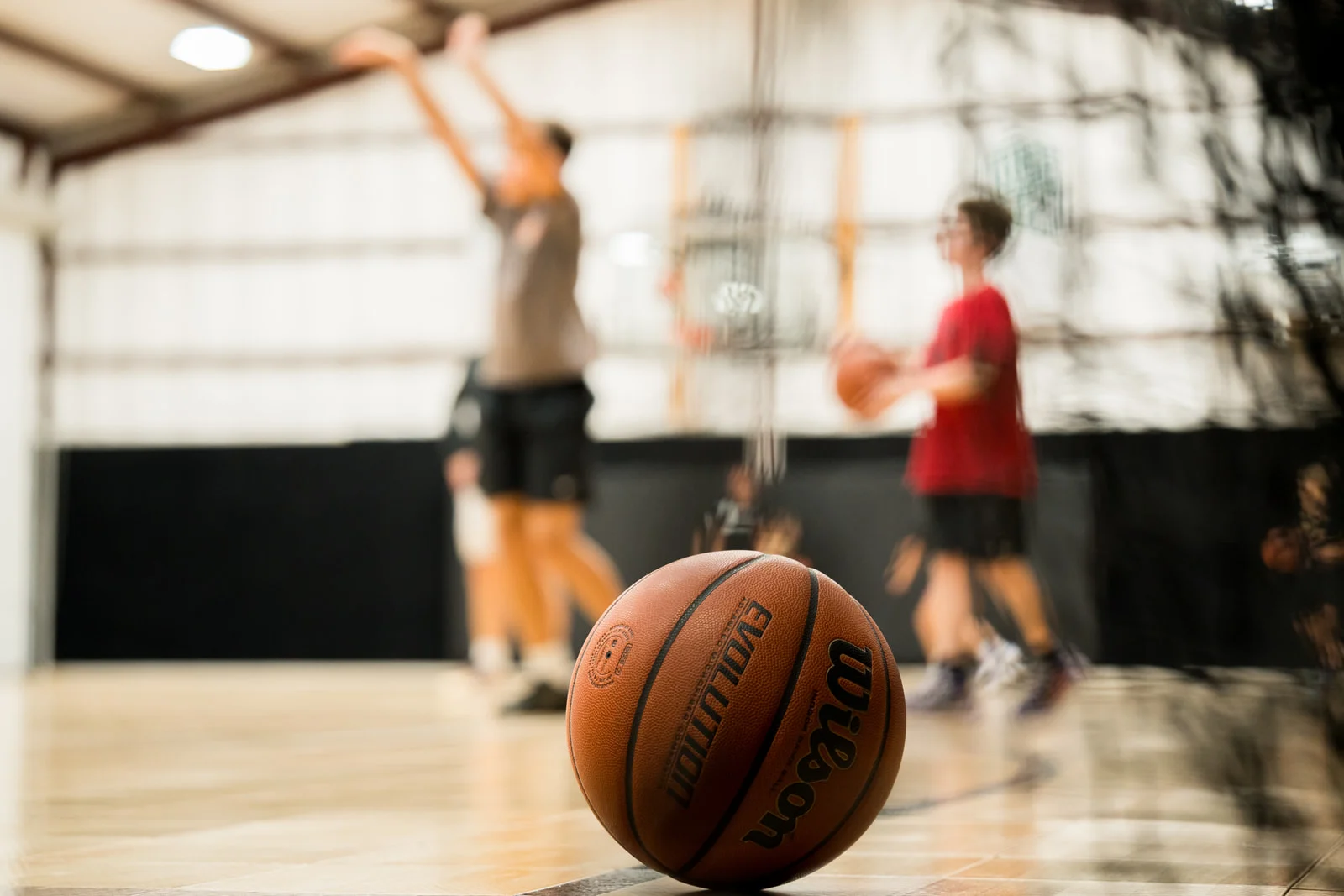 Basketball on the court during a DS Storm shootaround